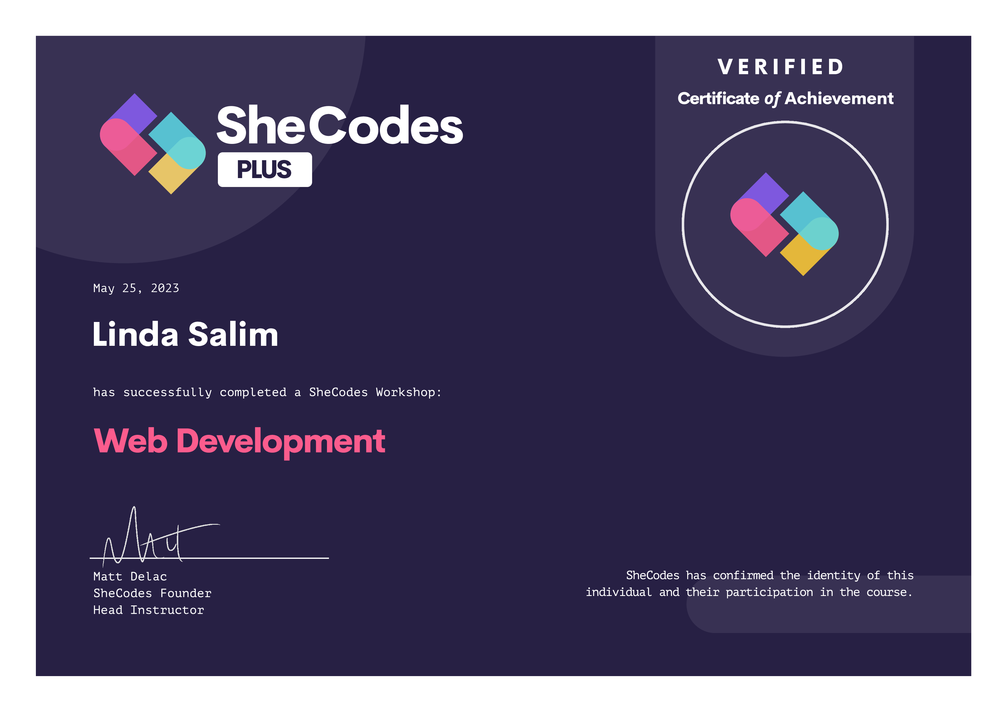 SheCodes Plus Certificate